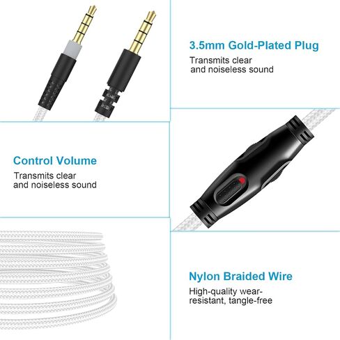 Auhsuxo Cloud Alpha Cable Replacement Audio Aux Cord Compatible with HyperX Cloud Alpha Cloud Mix Cloud Alpha S Logitech G633 G933 Gaming Headsets with Mute & Volume Control (No Mic,White) in Kuwait
