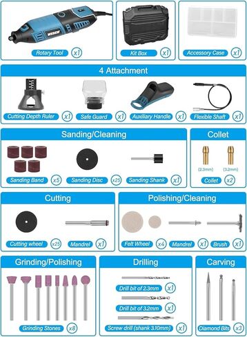 160W Rotary Tool Kit, Corded Multi-Tool with Flexible Shaft, 82 Accessories, 7 Variable Speeds 35000RPM Max for Sanding, Polishing, Drilling,Carving, Engraving, Cutting, DIY Crafts in Kuwait