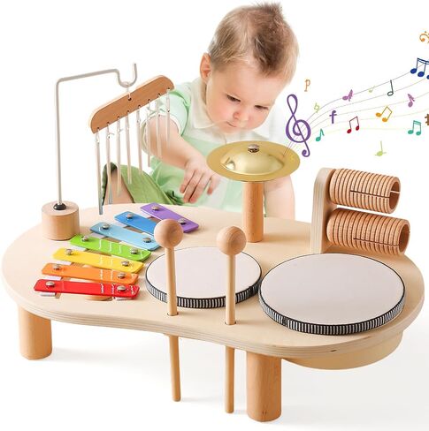 Kids Drum Set for Toddlers Musical Instruments 7 in 1 Baby Musical Toy Montessori Xylophone Toys for Boys Girls Months Birthday Gifts in Saudi Arabia