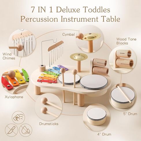 Kids Drum Set for Toddlers Musical Instruments 7 in 1 Baby Musical Toy Montessori Xylophone Toys for Boys Girls Months Birthday Gifts in Saudi Arabia