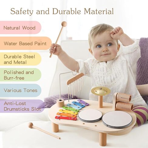 Kids Drum Set for Toddlers Musical Instruments 7 in 1 Baby Musical Toy Montessori Xylophone Toys for Boys Girls Months Birthday Gifts in Saudi Arabia