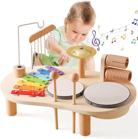 مجموعة طبول للأطفال الصغار الآلات الموسيقية 7 في 1 لعبة موسيقية للأطفال ألعاب إكسيليفون مونتيسوري للأولاد والبنات أشهر هدايا عيد الميلاد in Kuwait