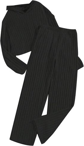 SHENHE Girl's Ribbed 2 Piece Outfits Plain Hoodie Sweatshirt and Pants Sweat Set Tracksuit in Saudi Arabia