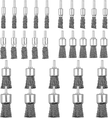 18 Pack Wire End Brush Set, 6 Sizes 0.012" Crimped Carbon Steel Wire Wheel for Drill, 1/4 Inch Shank in Saudi Arabia