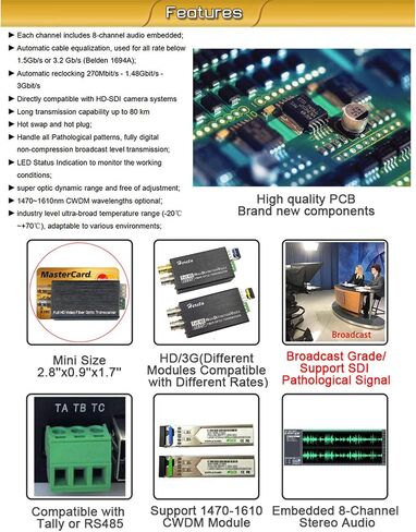 موسع فيديو صغير 3G-SDI مع مخرج حلقة SDI 1080P 3G-SDI تمديد محول الألياف لمسافات تصل إلى 20 كم عبر جهاز الإرسال والاستقبال البصري أحادي الوضع مع RS485 أو عكسي in Kuwait