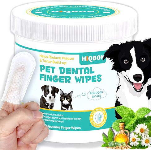 HIQBON Pet Teeth Cleaning Wipes for Dogs & Cats - Reduces Plaque, Tartar & Dog Breath Freshener, Dog Grooming Teeth Wipes, Dog Tooth Brushing Kit & Dog Dental Wipes, Dog Teeth Wipes, 50 Pcs in Saudi Arabia