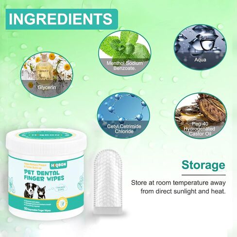 HIQBON Pet Teeth Cleaning Wipes for Dogs & Cats - Reduces Plaque, Tartar & Dog Breath Freshener, Dog Grooming Teeth Wipes, Dog Tooth Brushing Kit & Dog Dental Wipes, Dog Teeth Wipes, 50 Pcs in Saudi Arabia