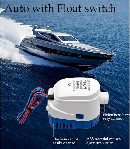 مضخات ماء آسن 12 فولت للقوارب، مجموعة مضخة ماء آسن البحرية مع 2 مشبك خرطوم و1 تركيب عالمي، نظام صرف القارب مع مضخة أوتوماتيكية ومفتاح تعويم in Kuwait