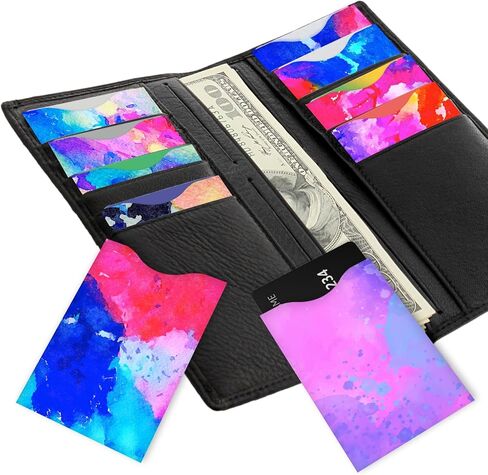 DEEZOMO 10 قطع من واقي بطاقات الائتمان RFID، حامل بطاقات ائتمان مضاد للسرقة للنساء والرجال، يسهل التعرف على حقيبة السفر (طباعة رائعة) in Kuwait