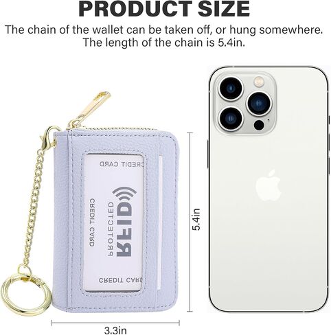 Leather Card Holder Wallet, 20 Card Slots RFID Blocking Zipper Card Case with ID Window & Detachable Keychain for Women - Lychee Pattern,Little Brown in Saudi Arabia