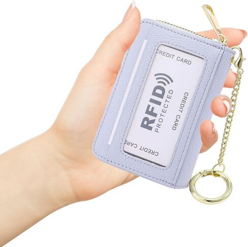 Leather Card Holder Wallet, 20 Card Slots RFID Blocking Zipper Card Case with ID Window & Detachable Keychain for Women - Lychee Pattern,Little Brown in Saudi Arabia