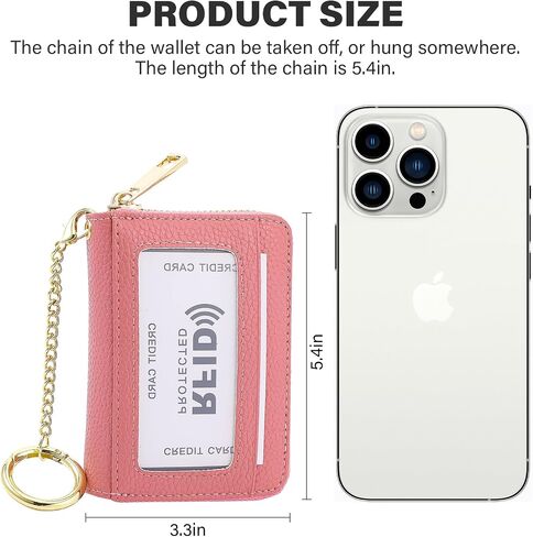 Leather Card Holder Wallet, 20 Card Slots RFID Blocking Zipper Card Case with ID Window & Detachable Keychain for Women - Lychee Pattern,Little Brown in Saudi Arabia