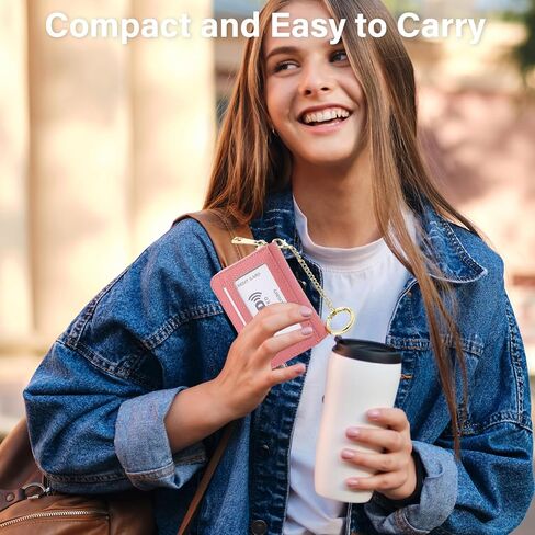 Leather Card Holder Wallet, 20 Card Slots RFID Blocking Zipper Card Case with ID Window & Detachable Keychain for Women - Lychee Pattern,Little Brown in Saudi Arabia