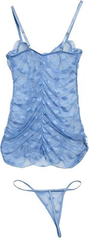 COZYEASE Women's 2 Piece Lingerie Set Heart Mesh Frill Trim Teddy Babydoll Lingerie Chemise Nightgown with Thong in Saudi Arabia