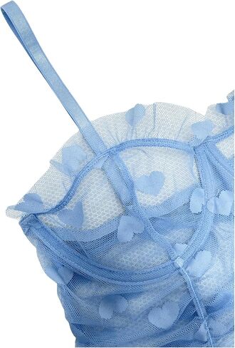 COZYEASE Women's 2 Piece Lingerie Set Heart Mesh Frill Trim Teddy Babydoll Lingerie Chemise Nightgown with Thong in Saudi Arabia