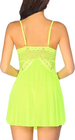 Avidlove Women Lace Lingerie Babydoll Chemise V Neck Nightwear Chemise Nightie(Fluorescent Green,Lilac,L) in Saudi Arabia