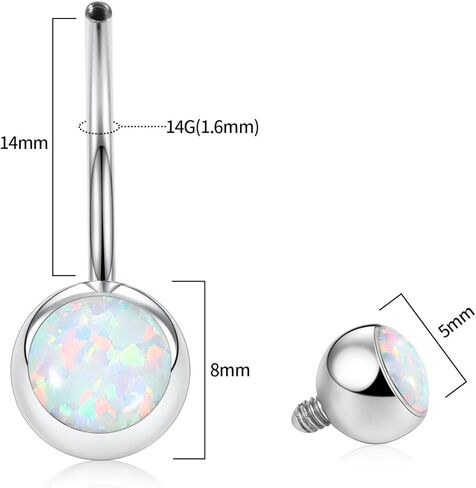 PEAKLINK 14G حلقة زر البطن G23 التيتانيوم شريط البطن حلقة السرة البطن الحديد طويل البطن ثقب المجوهرات داخليا الخيوط مجوهرات السرة شريط السرة للنساء الرجال 14 مم in Kuwait