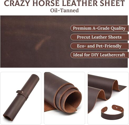S-ZONE Genuine 12"x24" Top Grain Leather Sheets for Crafts Cowhide Leather Pieces Dark Brown in Saudi Arabia