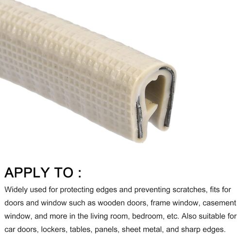 METALLIXITY Edge Trims (3M/9.84Feet) 1Pcs, PVC U-Seal Fits 1-4.5mm Edge Seal Strip with Iron Sheet - for Home Door Window, Beige in Kuwait