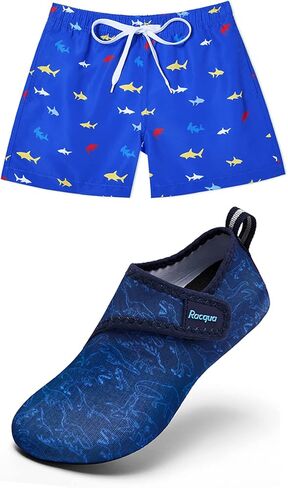 أحذية الشاطئ المائية للأولاد من Racqua للأطفال الصغار باللون الأزرق ديناصور 13-13.5 للأولاد شورتات السباحة سريعة الجفاف شورتات الشاطئ مقاس القرش 5/6 in Kuwait