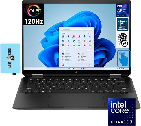 كمبيوتر محمول HP Spectre x360 2 في 1 بشاشة لمس 14.0 بوصة OLED 120 هرتز 2.8K (الجيل الرابع عشر 16-Core Intel Ultra 7-155H، 16 جيجابايت، 1 تيرابايت SSD، لوحة مفاتيح بإضاءة خلفية، FP، 2 Thunderbolt 4، Win 11 Pro) مع موسع منفذ USB DKZ Hub in Saudi Arabia