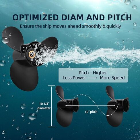 VQPROPs OEM الألومنيوم قارب Propeller10 1/4x15 صالح BRP Johnson Evinrude OMC Stern Drive 15-35 HP 14 Spline الأسنان الدعامة أجزاء رقم 763486، RH in Kuwait