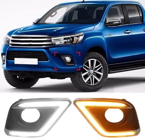 إطار مصباح الضباب الأمامي للقيادة الأمامية من Dreamseek LED DRL لسيارة Toyota Hilux Revo 2015 2016 أضواء النهار الجري مع إشارة الانعطاف in Saudi Arabia