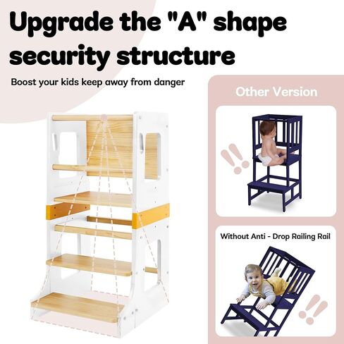 Weyderk Kitchen Step Stool for Toddlers, Kids Kitchen Stool with Removable Anti-Drop Railing, Adjustable Height, Anti-Slip, Toddler Standing Tower for Bathroom, Kitchen Counter, Grey in Saudi Arabia