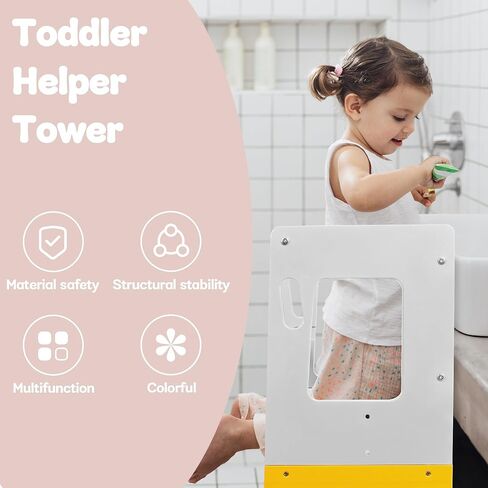 Weyderk Kitchen Step Stool for Toddlers, Kids Kitchen Stool with Removable Anti-Drop Railing, Adjustable Height, Anti-Slip, Toddler Standing Tower for Bathroom, Kitchen Counter, Grey in Saudi Arabia