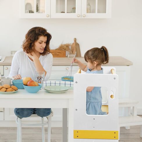 Weyderk Kitchen Step Stool for Toddlers, Kids Kitchen Stool with Removable Anti-Drop Railing, Adjustable Height, Anti-Slip, Toddler Standing Tower for Bathroom, Kitchen Counter, Grey in Saudi Arabia