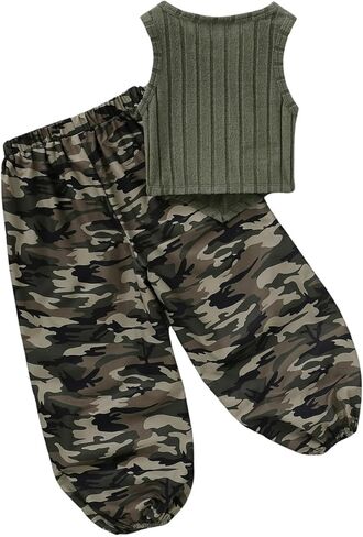 Floerns Toddler Girl's 2 Piece Outfit Rib Knit Tank Top with Camo Print Jogger Pants Set in Saudi Arabia