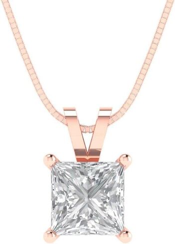 Clara Pucci 1.05 ct Brilliant Princess Cut Genuine Moissanite Solitaire Pendant Necklace With 16" Gold Chain box Solid 14k Rose Gold in Saudi Arabia