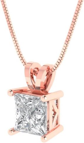 Clara Pucci 1.05 ct Brilliant Princess Cut Genuine Moissanite Solitaire Pendant Necklace With 16" Gold Chain box Solid 14k Rose Gold in Saudi Arabia