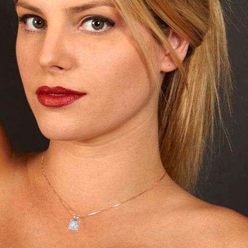 Clara Pucci 1.05 ct Brilliant Princess Cut Genuine Moissanite Solitaire Pendant Necklace With 16" Gold Chain box Solid 14k Rose Gold in Saudi Arabia