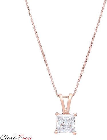 Clara Pucci 1.05 ct Brilliant Princess Cut Genuine Moissanite Solitaire Pendant Necklace With 16" Gold Chain box Solid 14k Rose Gold in Saudi Arabia