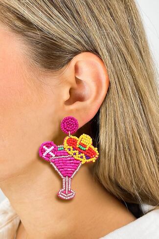 Beaded Cocktail Earrings Cinco De Mayo Earrings for Women Tropical Drink Hot Pink Drop Dangle Earrings Mexican Summer Holiday Jewelry Gifts in Saudi Arabia