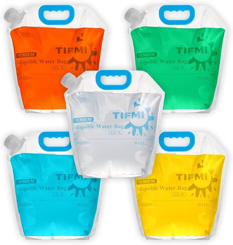 TIFMI 5 Pack 1.3 gallon water jug, Collapsible Water Container Bag, BPA Free Food Grade Clear Plastic Storage Tank for Camping Hiking Backpack Emergency, No-Leak Freezable Foldable Water Bottle in Saudi Arabia