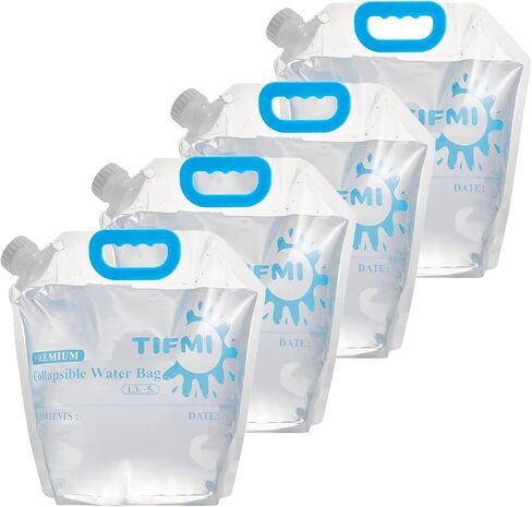 TIFMI 5 Pack 1.3 gallon water jug, Collapsible Water Container Bag, BPA Free Food Grade Clear Plastic Storage Tank for Camping Hiking Backpack Emergency, No-Leak Freezable Foldable Water Bottle in Saudi Arabia