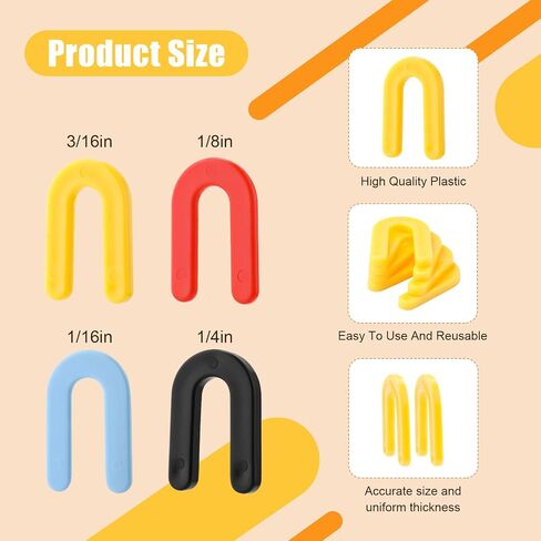 100pcs Plastic Shims, Horseshoe Shim Spacers U Shims Spacers Plastic Shims for Leveling Black 1/4", Yellow 3/16", Red 1/8", Blue 1/16" in Saudi Arabia