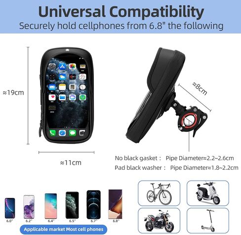 ROCKBROS Motorcycle Phone Mount Motorcycle Waterproof Handlebar Phone Bag Motorcycle Phone Pouch Cell Phone Case Compatible with iPhone 11/12 Pro XR XS Max 7 8 Plus Phones Below 6.8" in Saudi Arabia