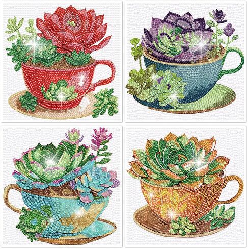 ARTMYRUI 4 Pack Diamond Painting Kits,Easy Diamond Painting Kits for Beginners,5D Succulents Diamond Art Kits,DIY Plants Diamond Dots Big Gem Crafts for Home Wall Decor Gifts （6x6Inch）. in Saudi Arabia