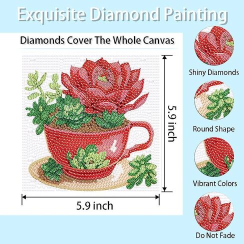 ARTMYRUI 4 Pack Diamond Painting Kits,Easy Diamond Painting Kits for Beginners,5D Succulents Diamond Art Kits,DIY Plants Diamond Dots Big Gem Crafts for Home Wall Decor Gifts （6x6Inch）. in Saudi Arabia