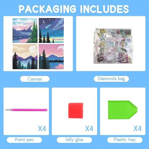 ARTMYRUI 4 مجموعات من مجموعات الطلاء الماسي، مجموعات رسم ماسية سهلة للمبتدئين، مجموعات فنية ماسية عصارية 5D، نباتات DIY نقاط ماسية، حرف جوهرة كبيرة لهدايا ديكور الحائط المنزلي (6 × 6 بوصة). in Kuwait