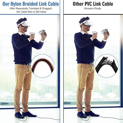 كابل Kuject Link بطول 20 قدم متوافق مع Oculus Quest 2 USB 3.0 النوع A إلى C، سلك شحن طويل مجدول من النايلون لتوصيل بيانات الطاقة، ملحقات ألعاب الواقع الافتراضي الرائعة لـ Oculus Quest in Kuwait