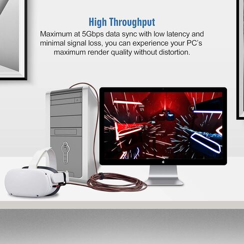 كابل Kuject Link بطول 20 قدم متوافق مع Oculus Quest 2 USB 3.0 النوع A إلى C، سلك شحن طويل مجدول من النايلون لتوصيل بيانات الطاقة، ملحقات ألعاب الواقع الافتراضي الرائعة لـ Oculus Quest in Kuwait