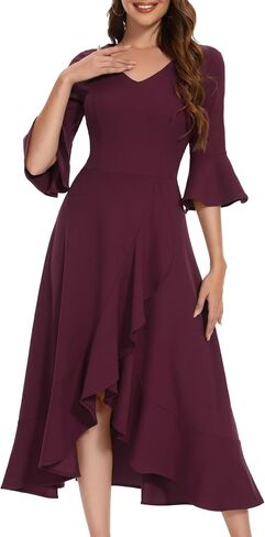 HomRain Women's V Neck Bell Sleeve Formal Dresses for Wedding Guest Ruffle Split Evening Party Cocktail Dress in Saudi Arabia