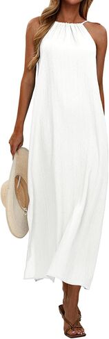 EXLURA Women's 2024 Summer Casual Sleeveless Beach Maxi Dress Plus Size Flowy Long Dress with Pockets Vacation Outfit in Saudi Arabia