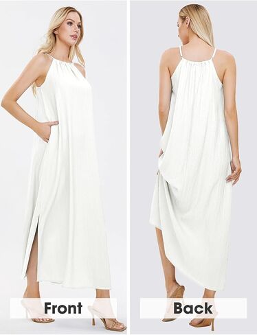 EXLURA Women's 2024 Summer Casual Sleeveless Beach Maxi Dress Plus Size Flowy Long Dress with Pockets Vacation Outfit in Saudi Arabia