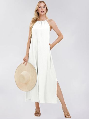 EXLURA Women's 2024 Summer Casual Sleeveless Beach Maxi Dress Plus Size Flowy Long Dress with Pockets Vacation Outfit in Saudi Arabia