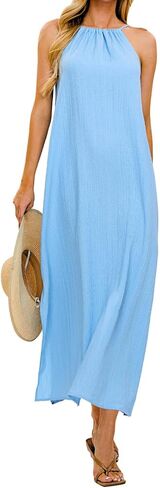 EXLURA Women's 2024 Summer Casual Sleeveless Beach Maxi Dress Plus Size Flowy Long Dress with Pockets Vacation Outfit in Saudi Arabia